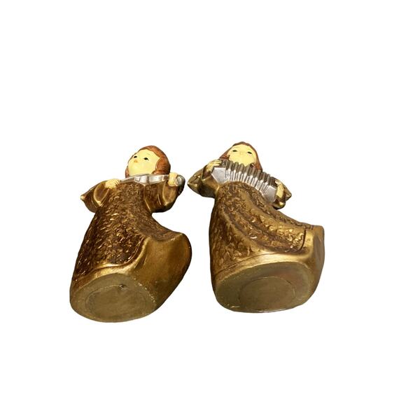 Vintage 50s 60s Choir Gold Angels Figurines Ceramic Christmas Decor - Set Of 2 - Picture 3 of 5